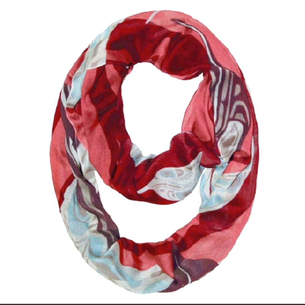 Native Northwest 'Raven Feathers' Bamboo Circle Scarf, Maroon and light blue